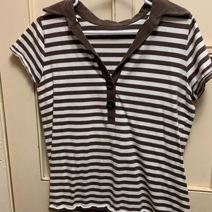 Brown and white stripe blouse